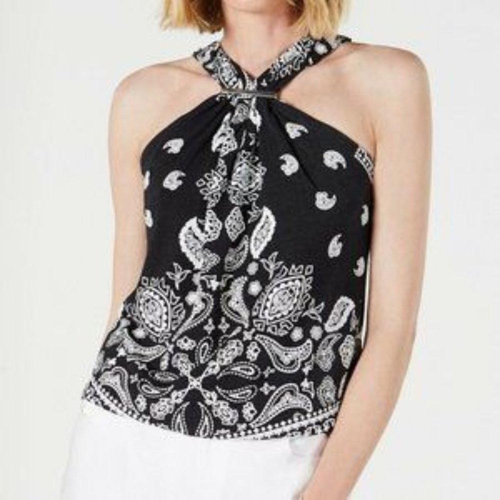 INC Hardware Paisley Halter Top